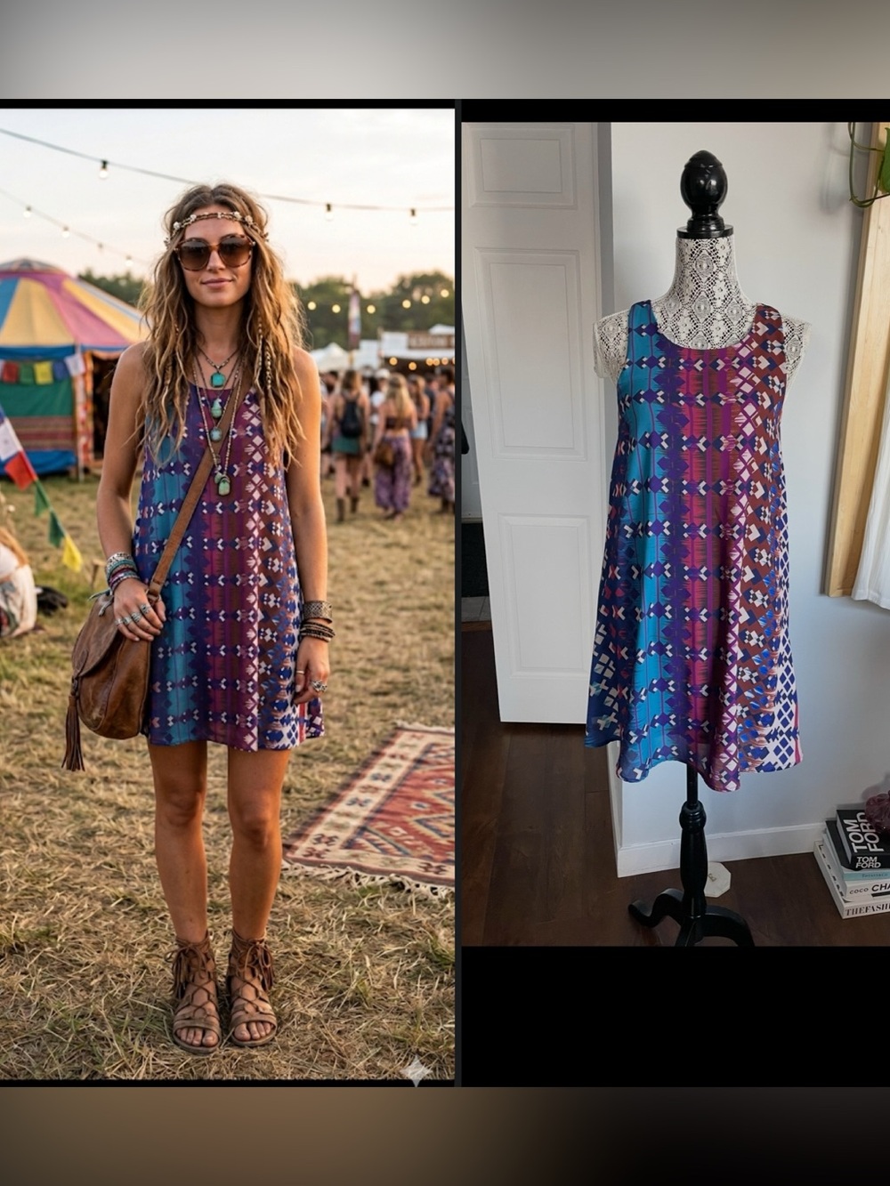 New Anthropolgie Bohemian Jewel Tone Tank A-Line Shift Dress. Small.